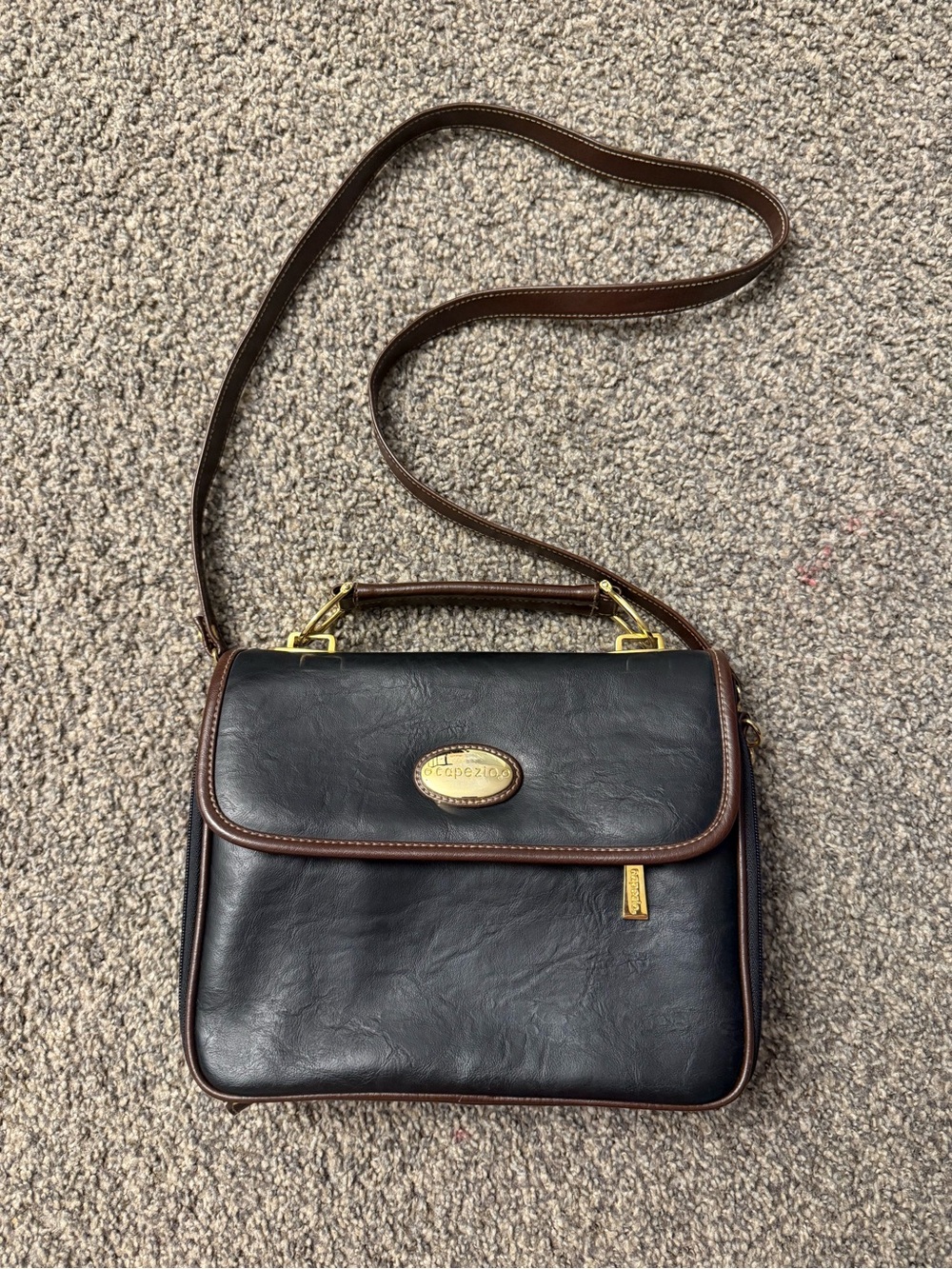 Capezio Black Crossbody with Brown Trim and Gold Hardware